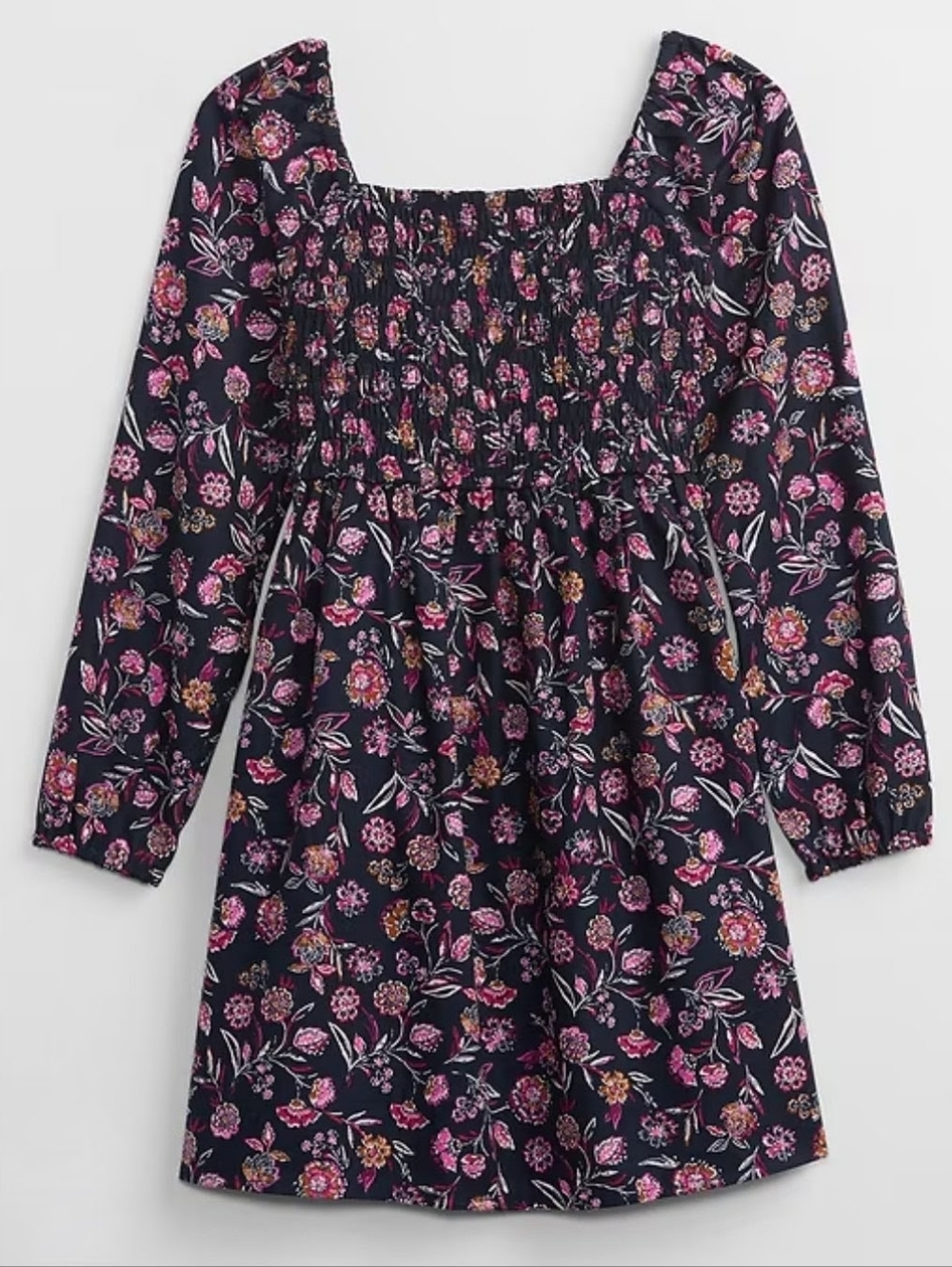 Gap Kids Smocked Floral Print Dress Navy Uniform Size Large 10/12